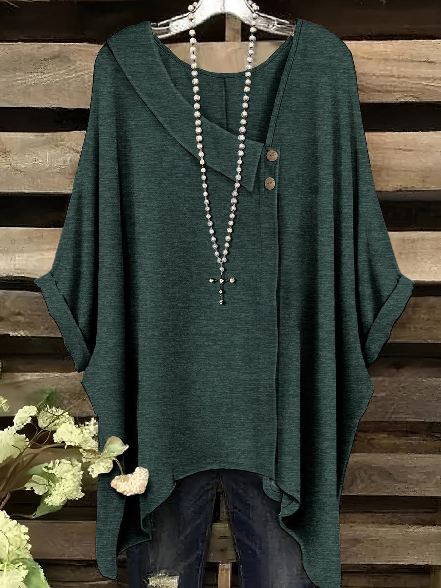 Plus Size - Plus Size - Fashionable New Polo with Buttons, Women'S Plus Size Short Sleeve T-Shirt, Unique Short Sleeves, Stylish Casual Women'S Wear, Loose Fit Clothing, Additions Not Included - Dark Green