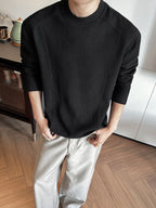Men'S Casual Sports T-Shirt, 1pc Men'S Fashion Trendy Casual Patchwork Stand-Collar Long Sleeve Men'S T-Shirt, Loose Fit, Comfortable Stretch Fabric, Suitable for Daily Casual Wear - Black