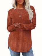 4pcs Set Women's Fashion Top, Autumn/winter Basic Style, Loose and Elegant Round Neck Long-sleeve Pullover - Mixed Color 3