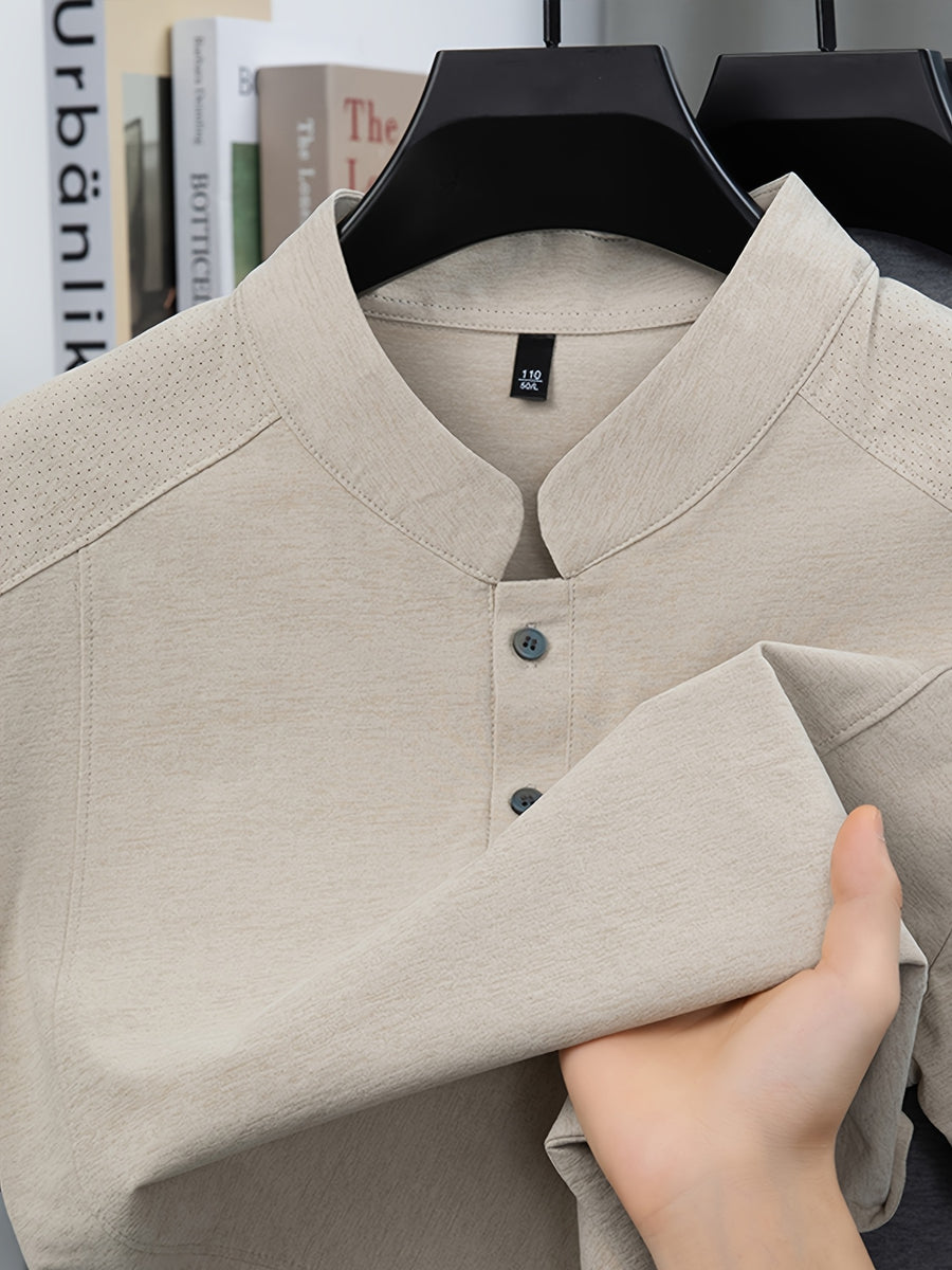 Stand-up Collar Youth Summer Short-sleeve New Style Half-sleeve Top, Pullover Outerwear, Solid Color Versatile Garment - Beige Camel