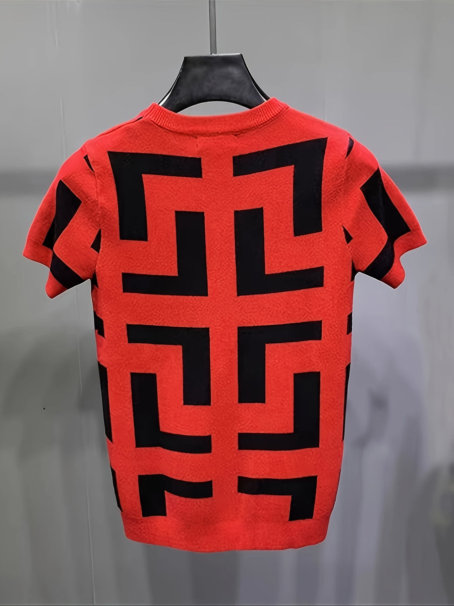 Cross-border New Men's Outdoor Short-sleeve Round-neck Knit Pullover Sweater - Red