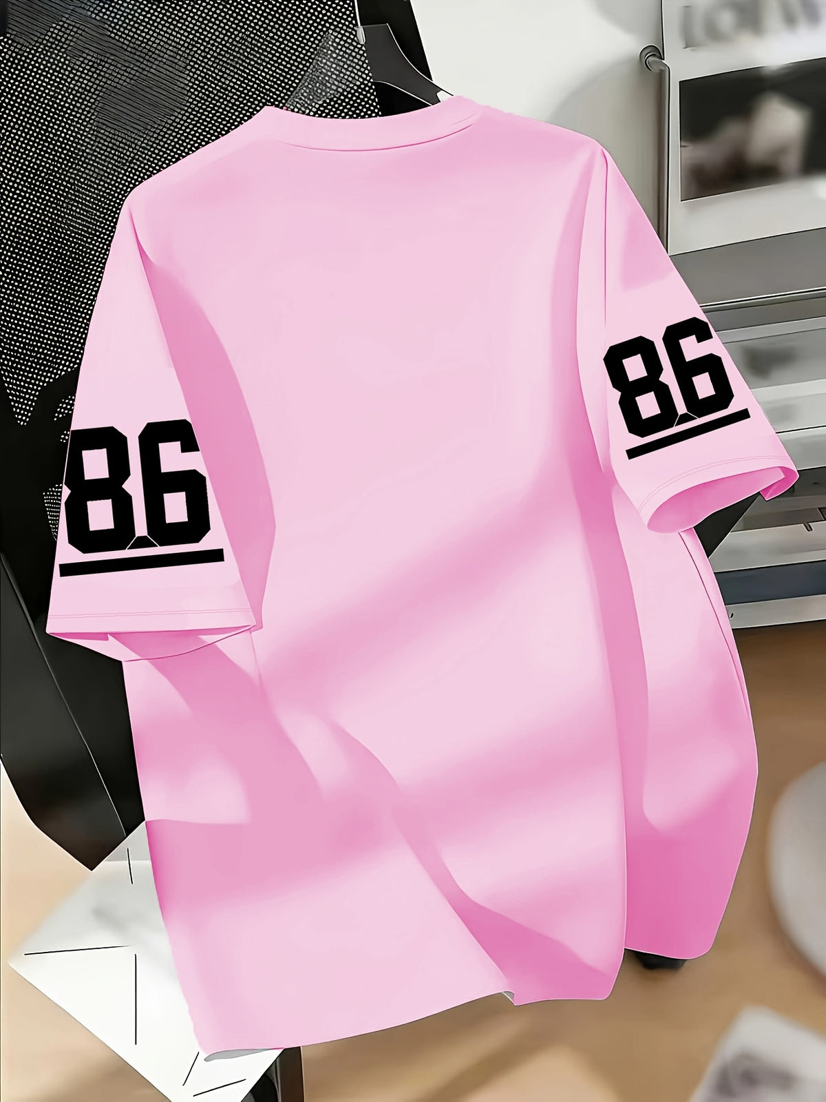 Women's Los Angeles No.86 American Football Jersey T-Shirt - Short Sleeve Crew Neck Pullover with Number 86 Print, Casual Swear Suitable for Football Fans, Machine Washable Apparel - Dark Pink