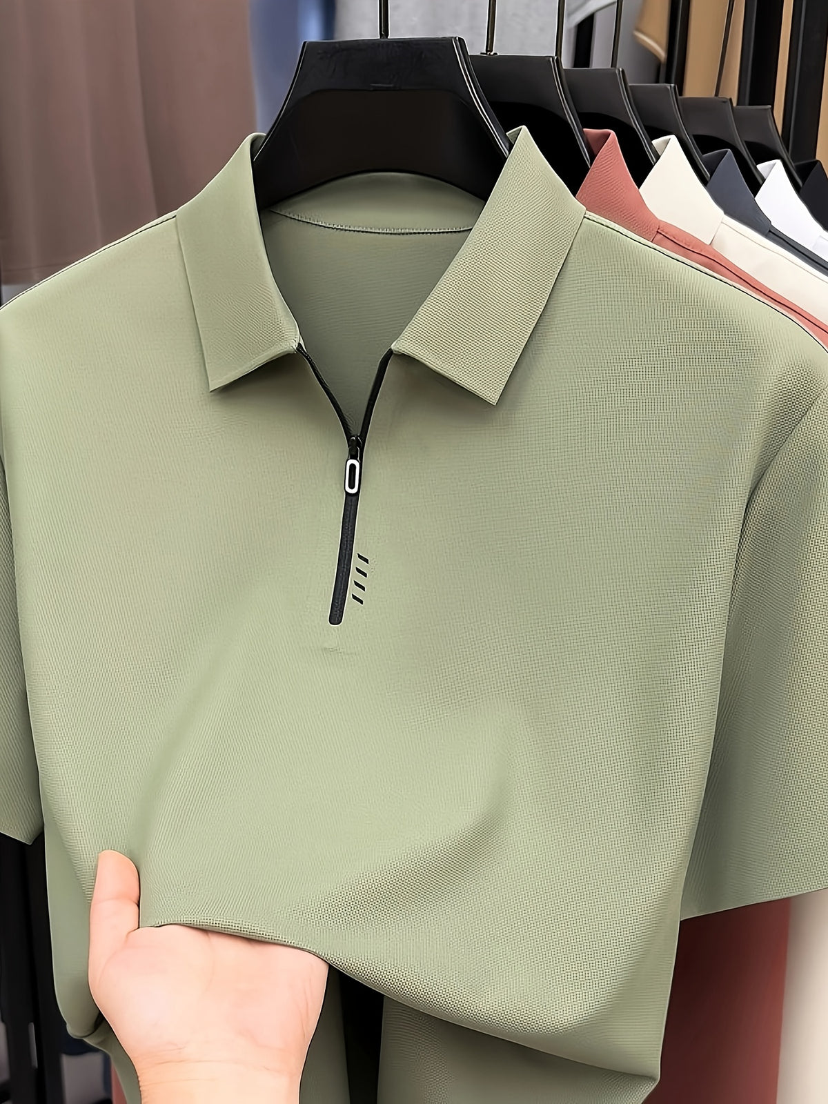 Summer Men'S Polo Shirt, Fashionable Versatile Seamless Zipper Short Sleeve Top, Business Casual Breathable Men'S Short Sleeve T-Shirt, Suitable for Daily Work Scenarios, Father'S Day Gift - Green