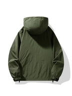 Men's Spring/Autumn Hooded Windbreaker Jacket, Loose Fit Plus Size Trendy Versatile Half-Zip Casual Workwear Jacket, Fashionable Thin Half-Zip Outerwear Suitable for Outdoor Sports, Travel, Hiking, and Adventure Wear - Olive Green