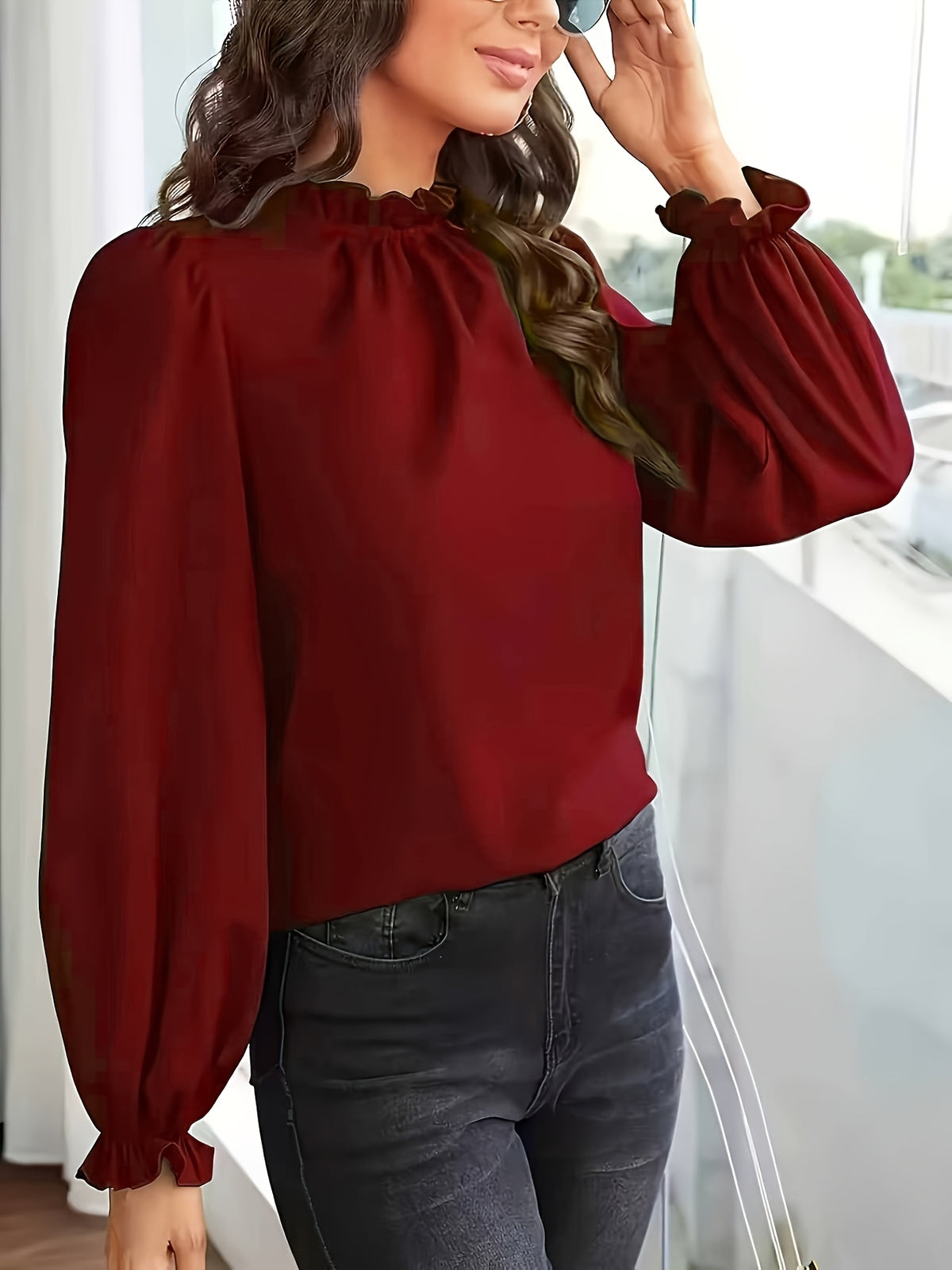 New Elegant Solid Color Fashion Shirts for Women in Spring And Summer - Burgundy