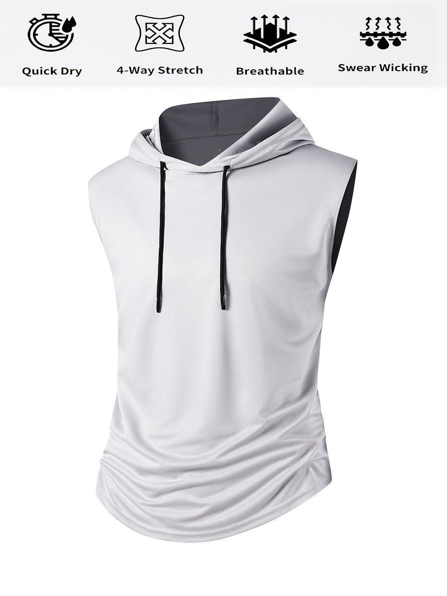 Men's Summer Fitness & Sports Casual Versatile Hooded Tank Top, Men's Casual Comfortable Breathable Hooded Tank Top T-Shirt - Light Grey