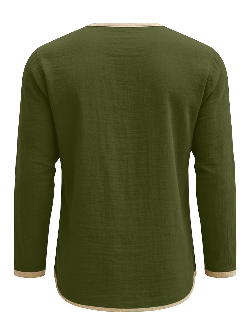 Men's Retro Color-Block Cotton And Linen Blend Button-Up Henley Long Sleeve Polo Shirt, 2pcs. Breathable & Relaxed Fit. Casual Outdoor, Work & Party Wear. Versatile Spring/Fall/Autumn Layering Essential - Dark Gray + Military Green
