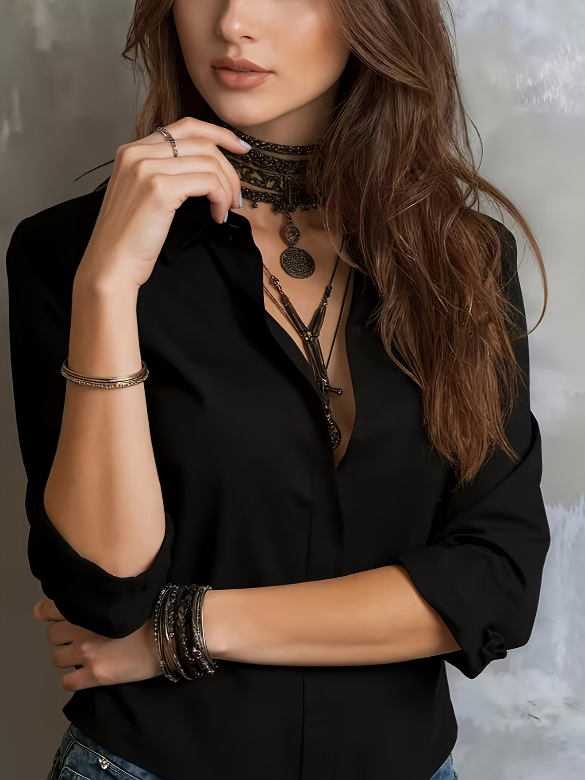 Elegant Long-sleeve Blouse for Women, Suitable for Spring and Summer, Ideal for Business Commuting - Black