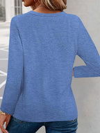 Women'S V-Neck Long Sleeve T-Shirt Made of Pure, Featuring a Printed Design That Flatters The Figure And Is Versatile for Various Outfits - Blue