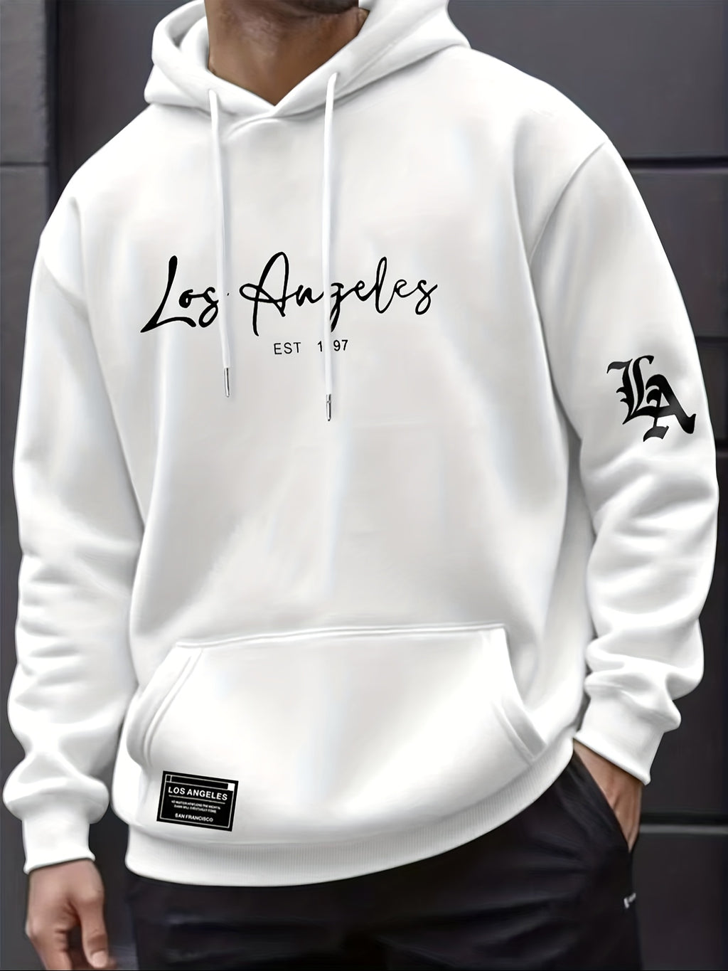 Men's Autumn/Winter Letter Print Pattern -Lined Hooded Sweatshirt, Versatile Sporty Casual Loose Fit Hoodie - White