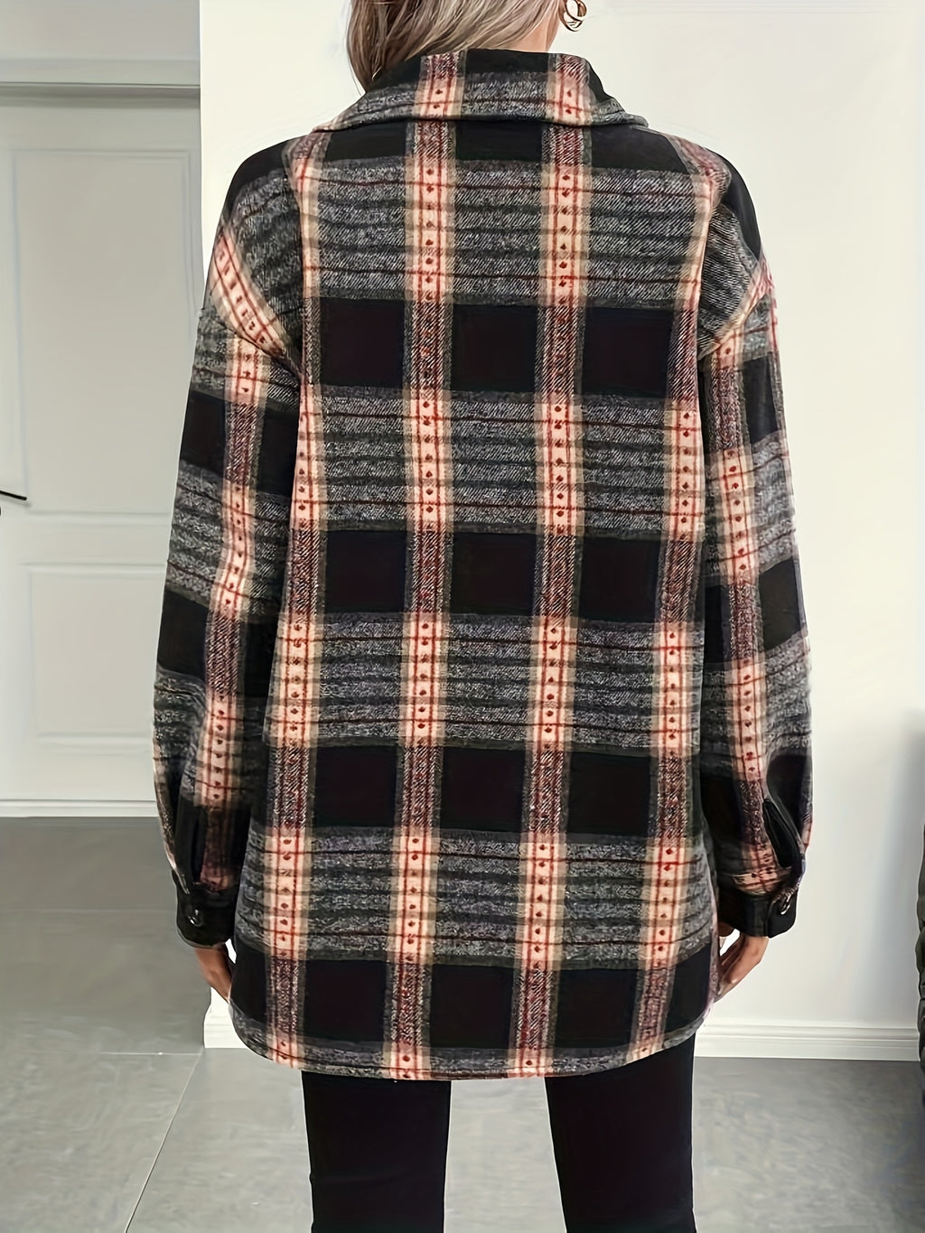 Plaid Print Composite Plush Casual Women'S Fall Winter Style Shirt Jacket () - Mixed colors