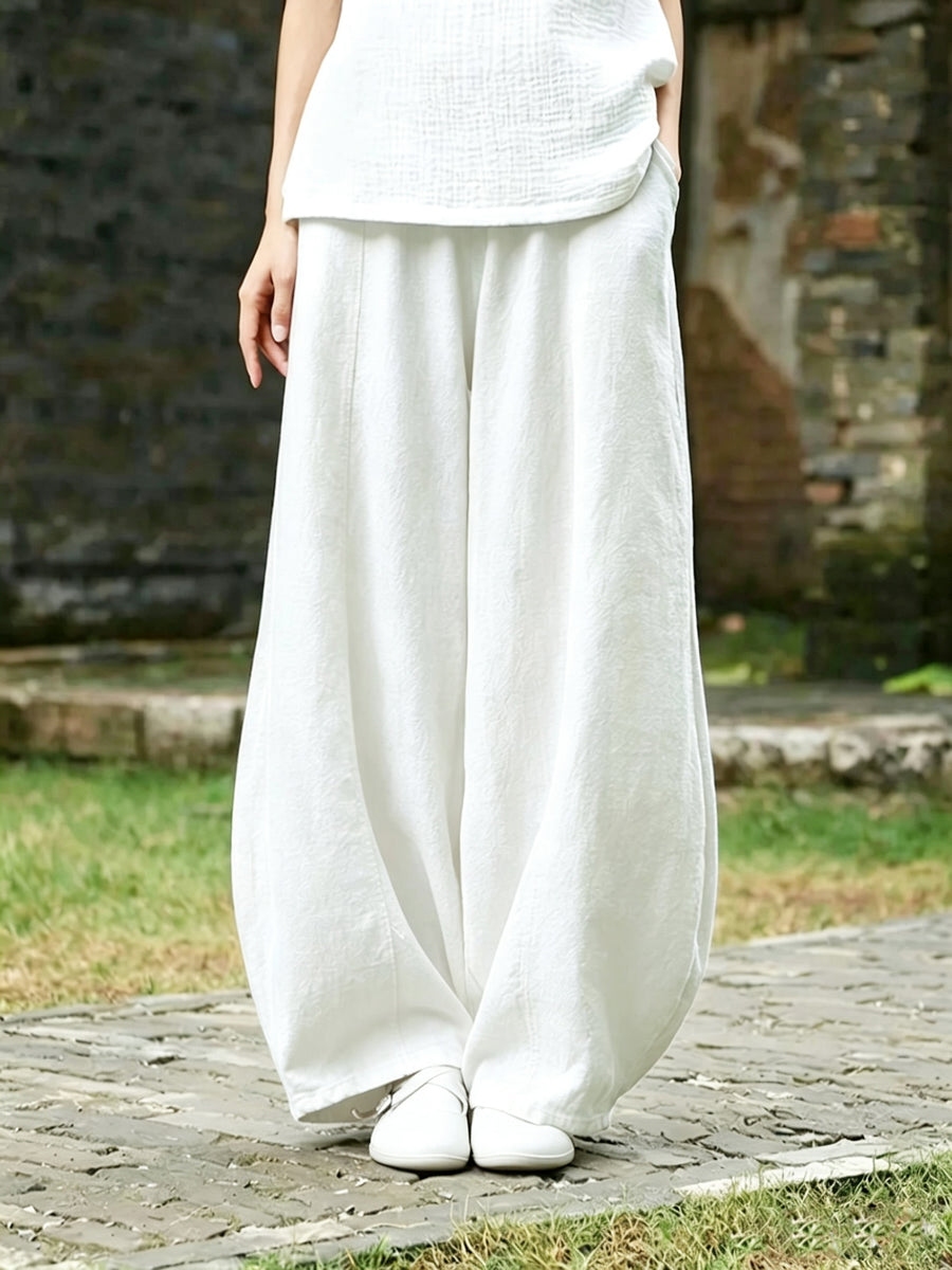 Plus Size Oversized Pocket Design Loose Straight-Leg Pants, Solid Color Minimalist Fashion Style, Suitable for Summer And Spring Wear - White
