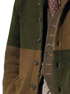Men's Autumn and Winter New Style Lapel Single Breasted Cardigan Color Blocked Fashionable Casual Business Versatile Slim Fit Skin Friendly Comfortable Soft Warm Long Sleeved Pocket Durable Sports Vitality Simple Knitted Sweater - Army Green