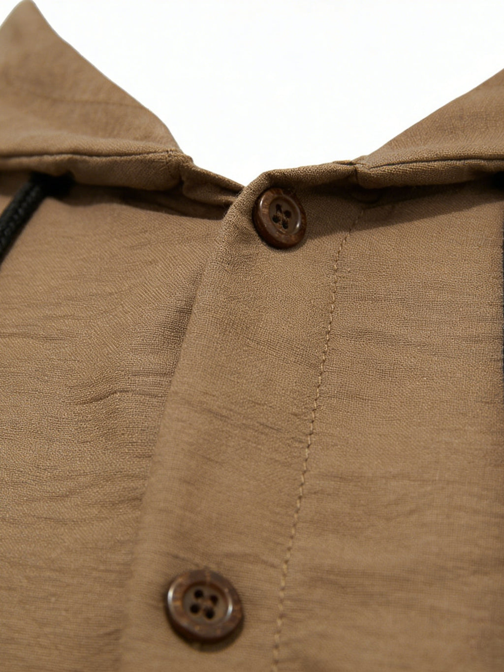 Men's Hooded Long-sleeve Shirt with a Unique Drawstring Hood Design, Breathable Fabric, and a Loose, Comfortable Fit, a Simple and Versatile Top for Casual Attire - Brown
