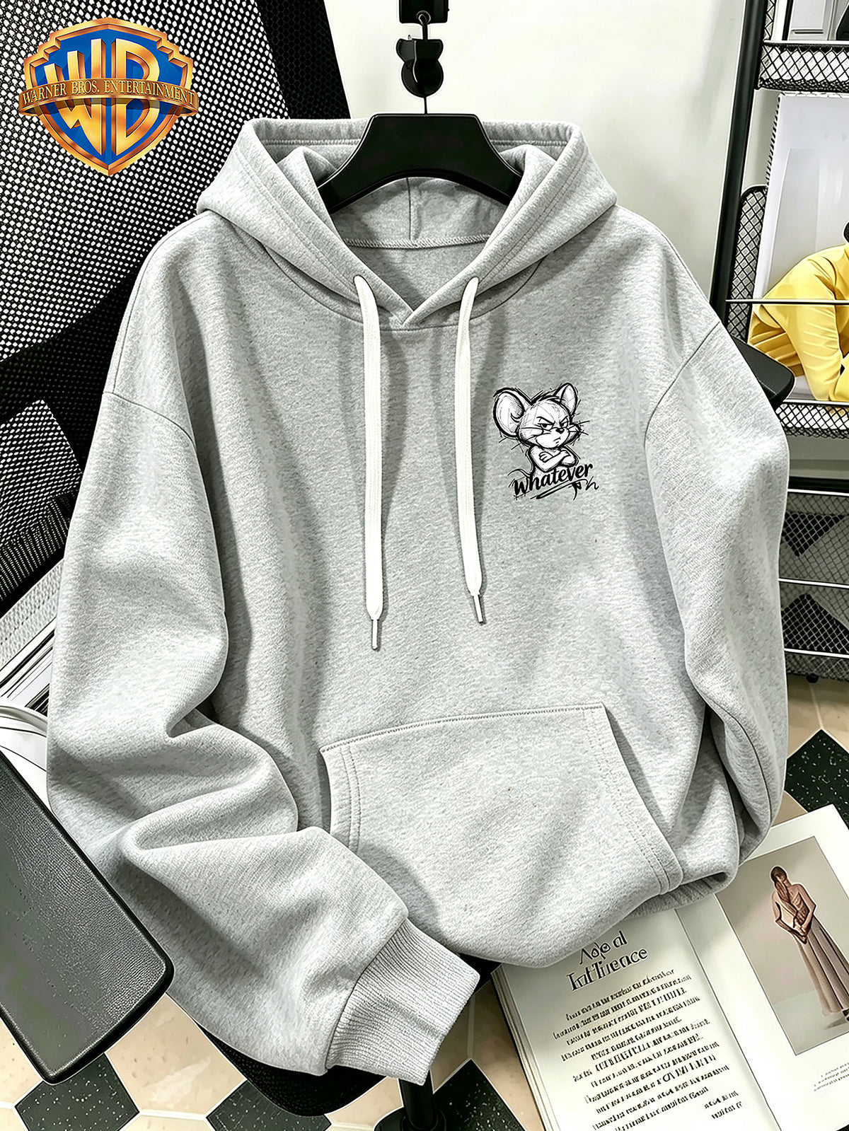 Halloween/Back to School/Date Night/Father'S Day Gift Choice - Sketch Style Cute Little Mouse Print Hoodie - Men'S Essential Hoodie with Pockets And Drawstring Design, Ideal for Warmth, Perfect for Casual Wear Or Outdoor Activities - Unisex - Light Grey