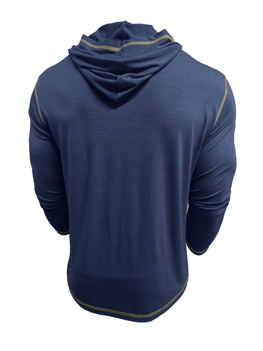 Autumn Men's Hooded Long Sleeved T-shirt Men's Henry Shirt Sunscreen and Shading Keep Warm and Cool Essential for Autumn and Winter 2pcs Set for - Royal Blue with Blue