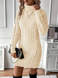 Autumn/Winter Fashionable Sexy High-Neck Ribbed Dress - Apricot