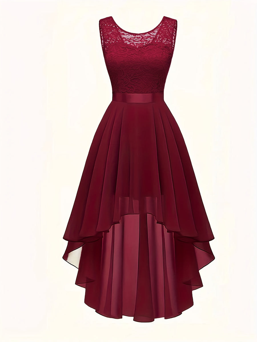 New Light Luxury Temperament High-End Feel Front Short Back Long Slim Fit Cinched Waist Sleeveless Dress - Burgundy