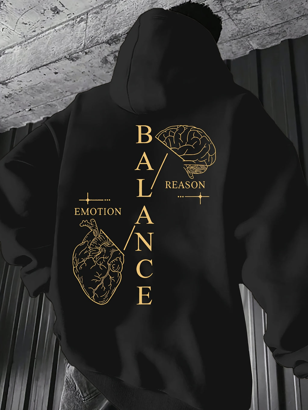 Men'S Autumn Winter Print Hooded Fleece Sweatshirt, Versatile Athletic Casual Loose Hooded Sweater - Black