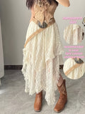 1307 Versatile Layered Irregular Lace Skirt, Bohemian Vacation Style Half Skirt - Beige