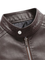 Men's Minimalist Stand-Up Collar Motorcycle Jacket, Windproof, Wear-Resistant, Smooth, Wrinkle-Resistant, Sleek, Slim-Fit, Versatile, Fine Matte Fabric, Classic Stand-Up Collar, Regular Fit, Short Style, Suitable for Urban Outings Winter Clothes - Dark Brown