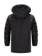 Winter Men's Jacket, Warm Hooded Style Over Jacket, Large Faux Fur Mid Length Jacket for Men, Casual Workwear with Multiple Pockets Jacket, Versatile Thick Jacket for Young and Middle-aged Outdoor Commuting - Black