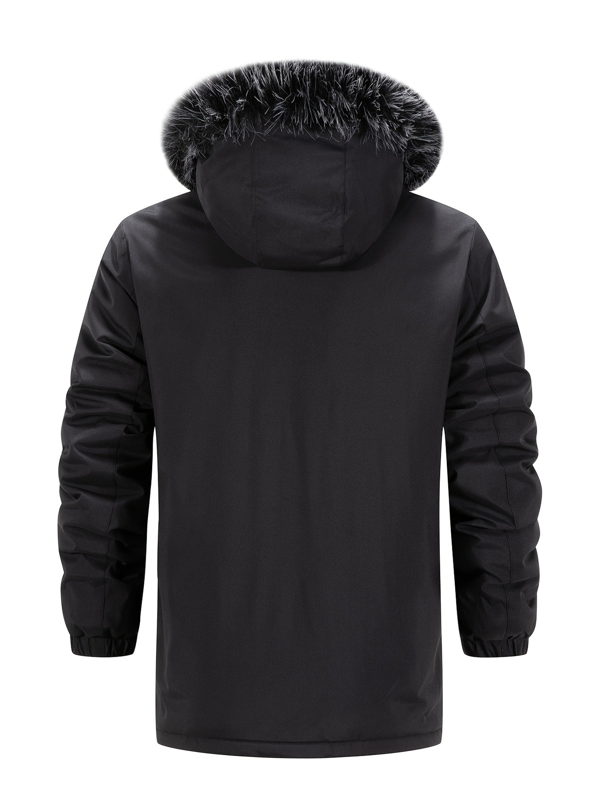 Winter Men's Jacket, Warm Hooded Style Over Jacket, Large Faux Fur Mid Length Jacket for Men, Casual Workwear with Multiple Pockets Jacket, Versatile Thick Jacket for Young and Middle-aged Outdoor Commuting - Black