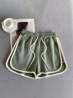 Women's Y2K Streetwear Soft Shorts - Elastic Waist Contrast Trim Lounge Shorts Suitable for Summer Beach,, Casual Wear, Machine Washable Non-Sheer Bottoms with Elastic Waistband - Black And Green