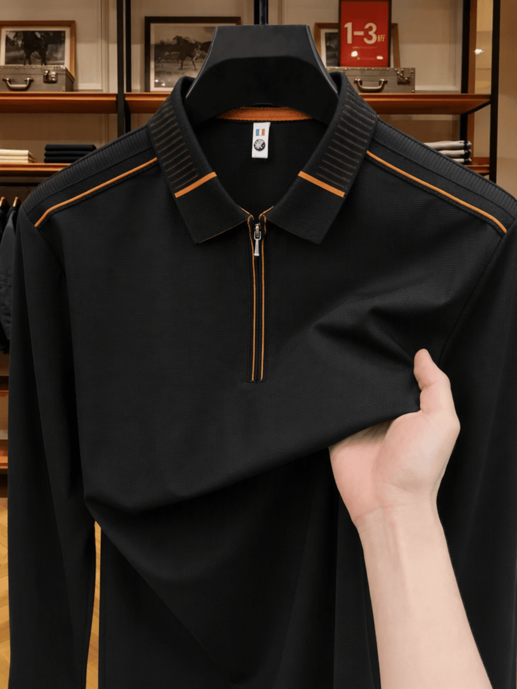 Men'S Clothing Golf Fishing Tennis Sports Solid Color Long Sleeve Lapel Polo Shirt New Long Sleeve T-Shirt Men Half Zip Seamless Polo Shirt Business Menswear Spring Autumn Casual Top Zip Lapel Tee Loose Daily Wear for Middle-Aged Men - Black