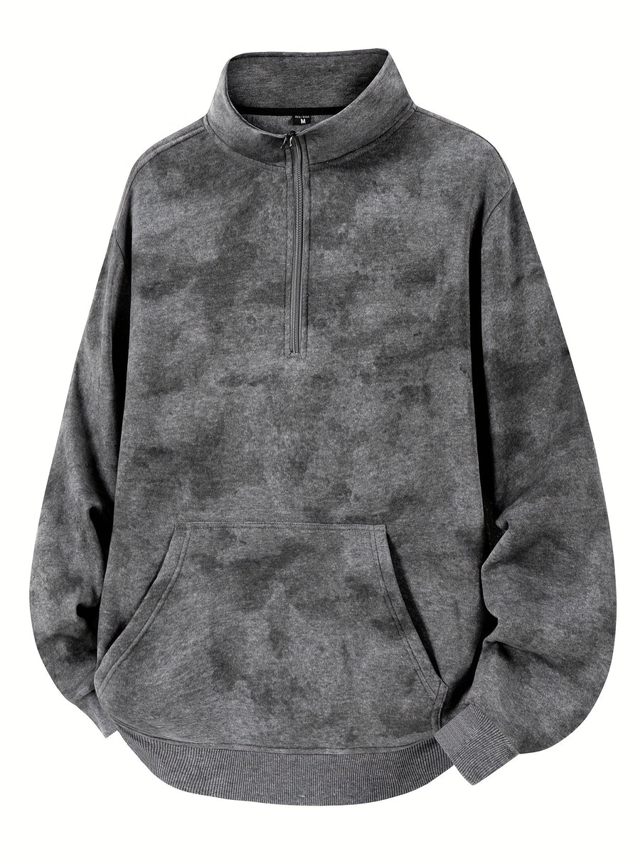 Men'S Colorblock Stand-Up Collar Sweatshirt - Soft And Warm Loose Jacket Style Pullover with Pocket Logo, Spring Autumn Casual Coat, Multi-Functional Casual Wear Apparel - Dark Gray