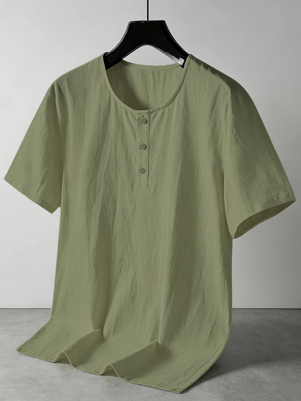 Summer Men's Linen Henley T-Shirts 2pcs, Loose Fit Short Sleeve Casual Tee, Breathable Lightweight Basic Tops for Daily Commute & Home Wear, Simple Versatile Design for Multi-Occasion. - Black+Green