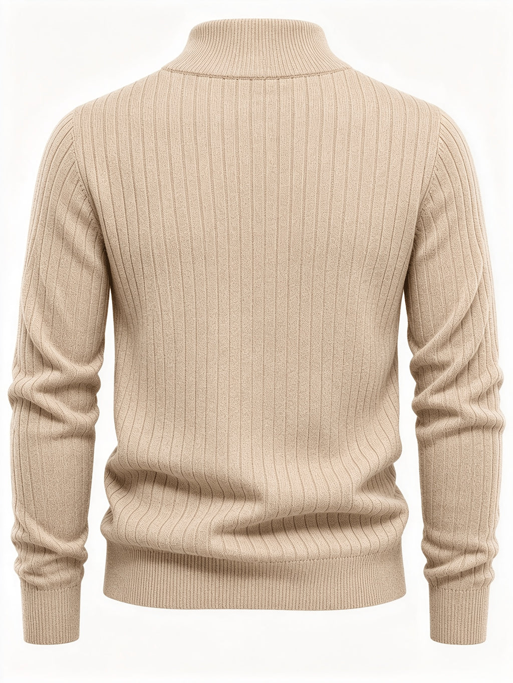 Autumn/Winter New Men's Stand Collar Zipper Design Fashionable Sweater, Knitted Versatile Stretchy Long-Sleeve Pullover with Small Rib Texture, for Home and Commuting, Vintage Men's Top - Apricot