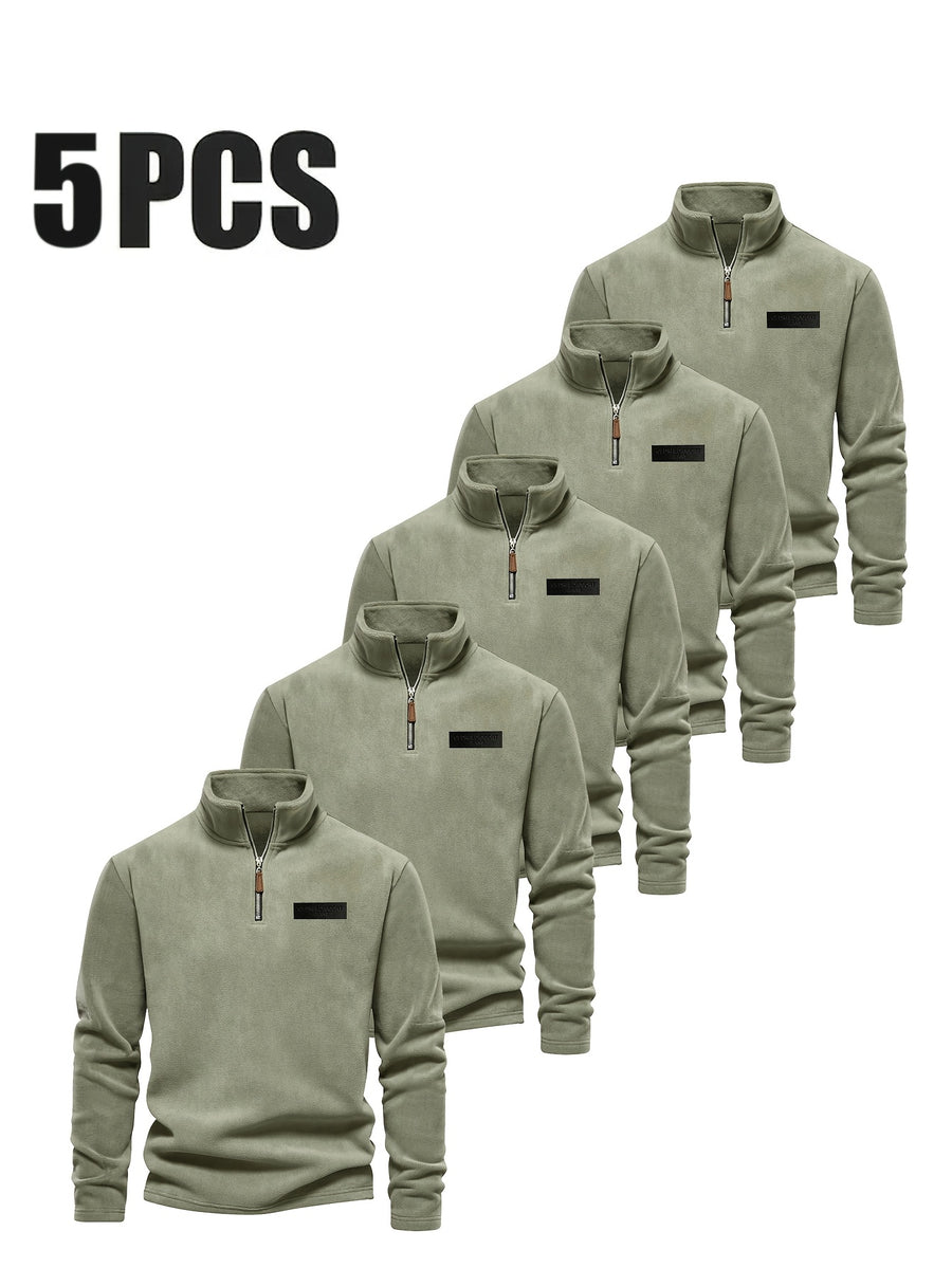 Men'S Winter Base Layer Outer Wear Comfortable Fleece Warm Stand-Up Collar Long Sleeve Sweatshirt 5pcs Set - Mint green + mint green + mint green + mint green + mint green