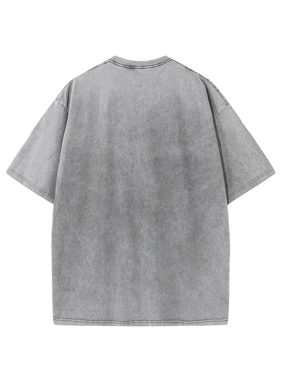 By Warner, This Men's Short-sleeved T-shirt Features a Classic and Fun Interactive Cartoon Print Design, with an American Retro Washed-out Style. It Is Suitable for Outdoor Activities and Daily Commuting, and Can Be Machine Washed. - Grey