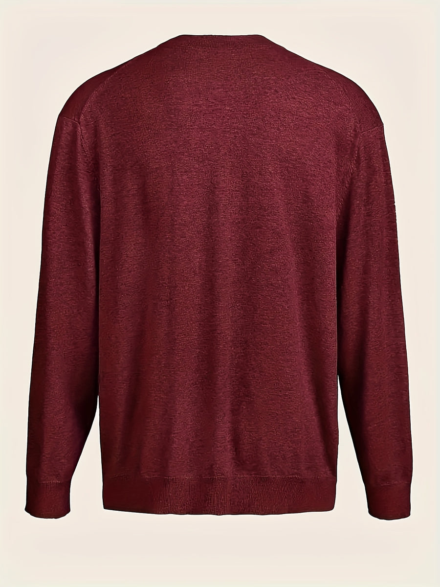 Men's Classic V-Neck Sweater - Elegant Button-Front Cardigan, Soft Knit Sweater for Fall/Winter, Office & Formal Events - Easy-Care Everyday Chic Sweater Coat, Sweater Cardigan, Winter Wardrobe Essential, Modern Vneck Design, Solid Color Design - Burgundy