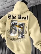 Men's Hooded Sweatshirt with  Color-Block Patchwork Design, Print, and White Drawstring. Fashionable Pullover Long-Sleeve Sweatshirt for Daily Shopping, Lounging, and Outings - Mixed colors