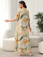 Elegant Floral Print Loose Dress - Multicolor