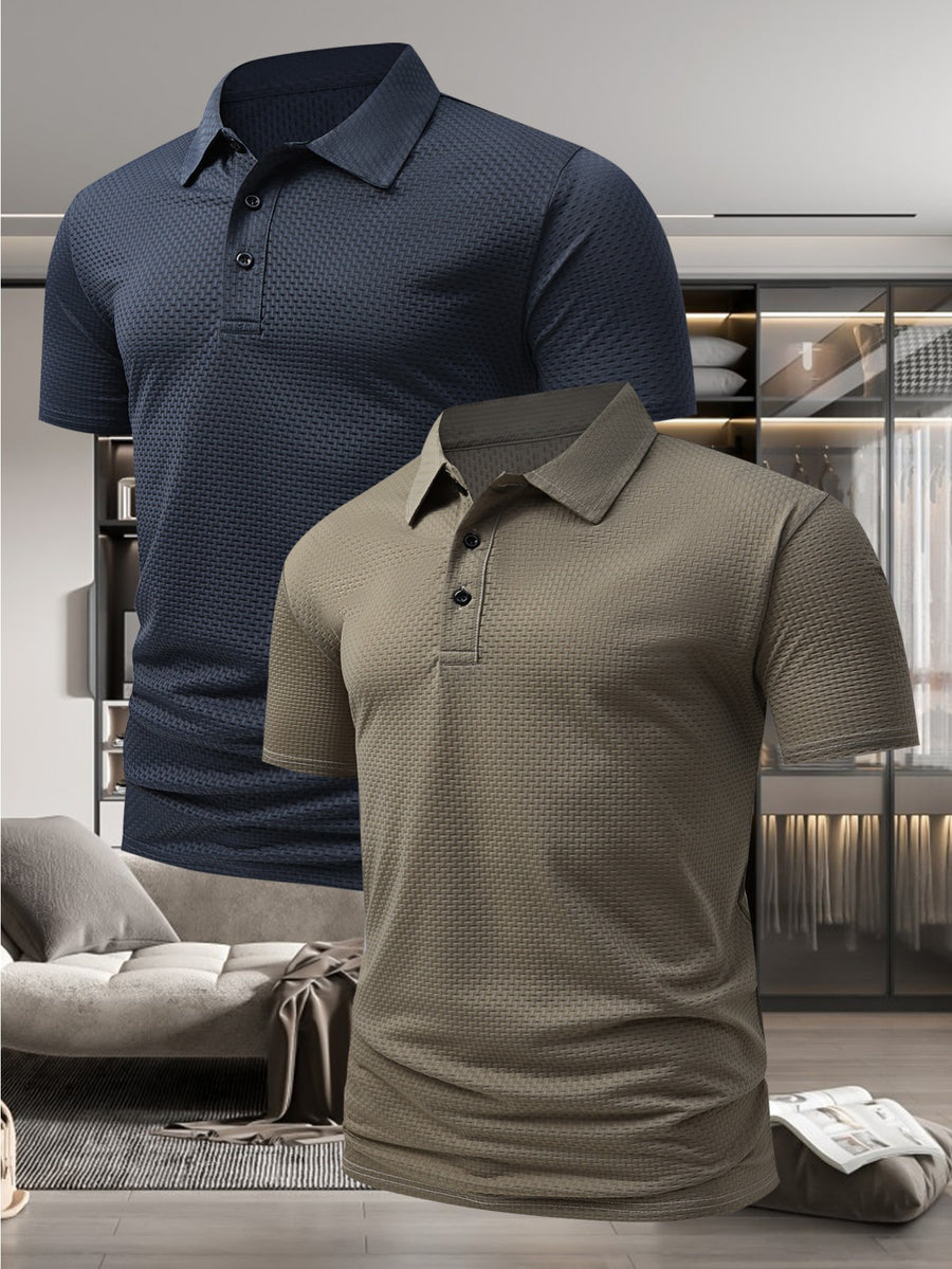 Men'S Stylish Casual Short-Sleeve Polo Shirt, Available in a 2-pc at a Discount! Comfortable T-Shirt Made from New Jacquard Quick-Dry Fabric, Perfect for Outdoor Equestrian And Golf Activities. Fashionable Casual Wear - Green+Card