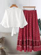Plus Size Women'S Lace Trim Fashion Set, Suitable for Spring/Summer Vacation Casual All-Match Two-Piece Outfit - Red