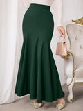 Directional Style Women'S Elegant Half Skirt, Fashionable High-Waisted Mid-Length Skirt, Elastic Waistband, Fishtail Skirt, A-Line Skirt, Suitable for Daily Casual Wear, Parties, Vacations, And Outdoor, Spring/Autumn Collection - Dark Green