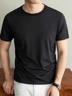 Summer Men'S Short Sleeve T-Shirt Casual Round Neck Solid Color Comfortable Cooling Breathable Polo Shirt - Black