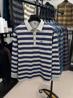 Minimalist Urban Striped Long-Sleeve Polo Shirt for Portable Daily Commuting - Shallow Card