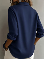 Elegant Special Edition Women'S Solid Color Shirt - Long Sleeve Button-Up, Classic Lapel, Machine Washable, Suitable for Office, Commute, Or Formal Events, Office Wear, Exquisite Casual - Navy Color
