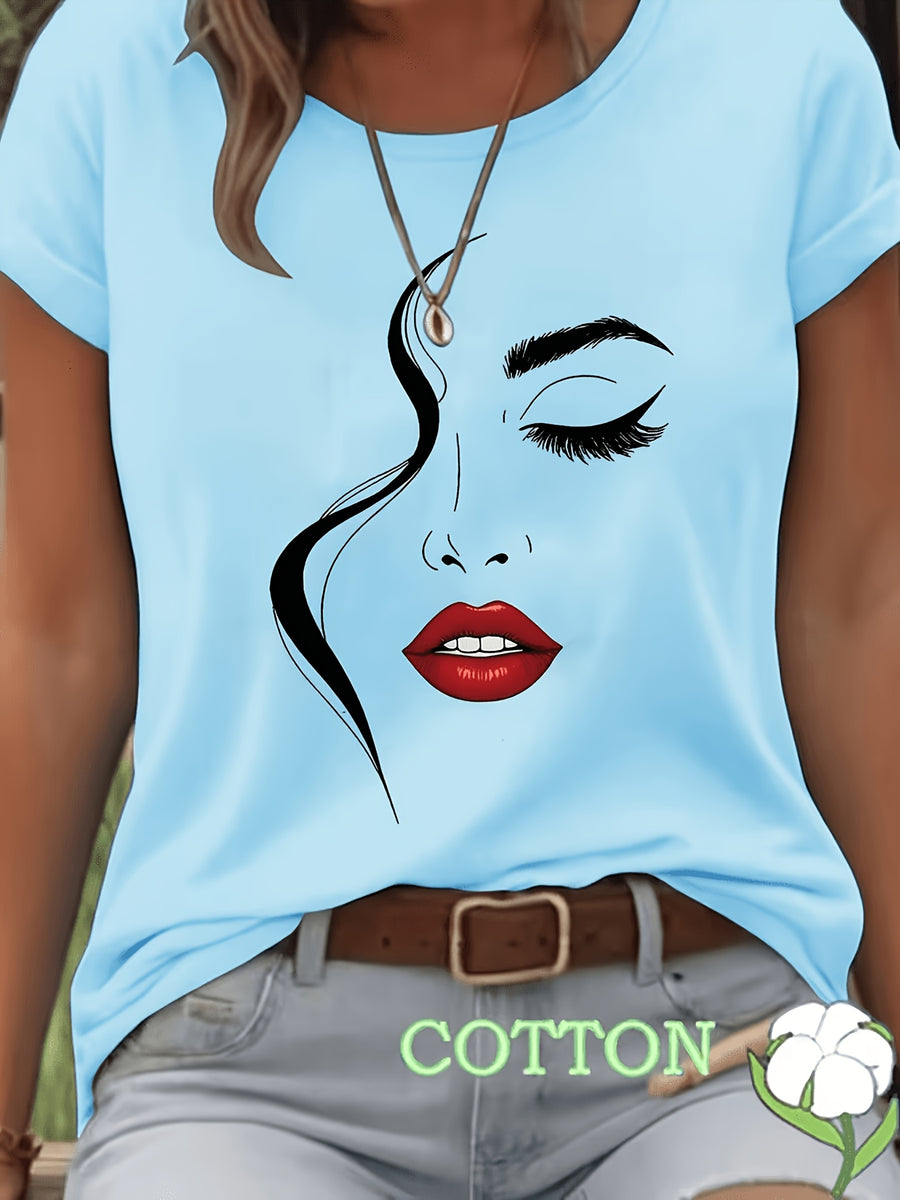 Women'S Blended T-Shirt – Classic Fit, Soft And Breathable, Casual Wear, Timeless Round Neck Design, Versatile for Various Outfits, Stretchy And Comfortable, Machine Washable - Light Blue