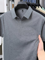 Men'S V-Neck Polo Shirt, Comfortable And Breathable Business Casual Collared Short Sleeve T-Shirt, Non-Stick to Skin When Sweaty, Maintaining Dry And Comfortable for Long Time Wear - Grey