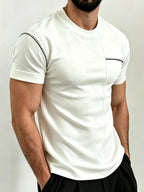 Men'S Casual Sports T-Shirt Embroidered Short Sleeve T-Shirt Men'S Summer Trendy Round Neck T-Shirt Short Sleeve Men'S Ethnic Style Top - White