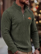 Men's Fashion Top, Autumn/Winter Outdoor Casual Solid Color Round Neck Zip-Up Long Sleeve Jacket Henley Shirt - fern green