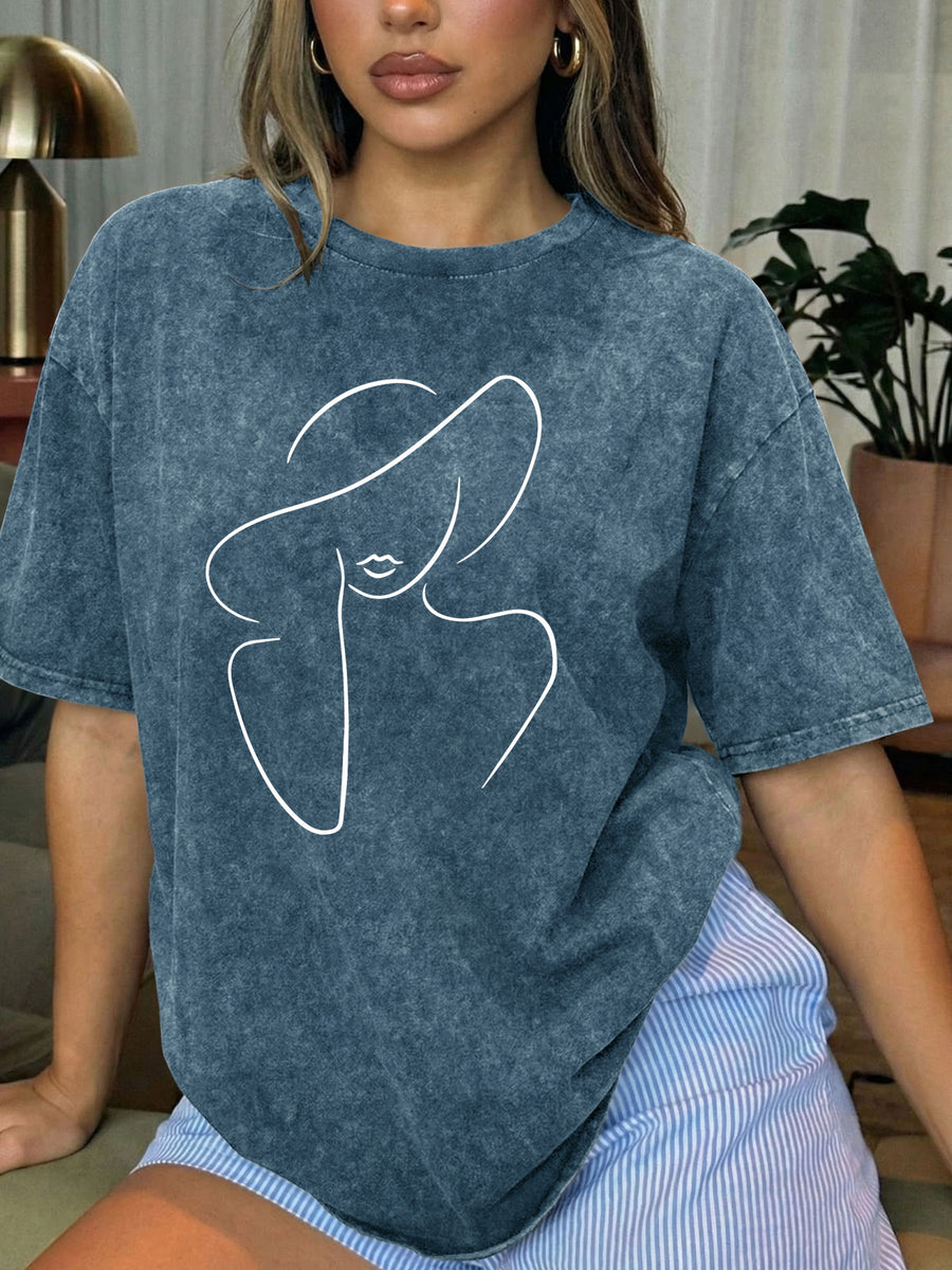 Stylish Women'S Printed T-Shirts. Vintage-Style Washed T-Shirts. High-Quality Spring/Summer Tops with a Small Round Neck. Perfect for Everyday Fashion And a Great Gift for Women - Sea Blue