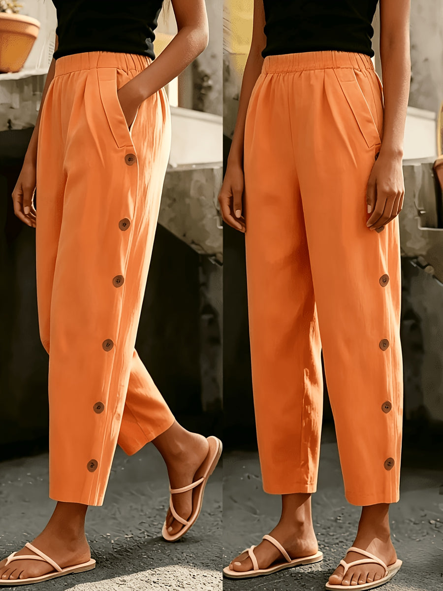 Solid Color Multi-Button Fashion Casual Ankle Pants - Casual Pants 0427 - Orange