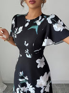Women'S Elegant Printed Dress - Black